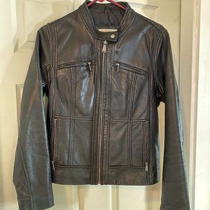 Michael Kors black leather moto jacket size medium